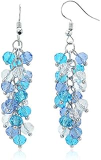 Gem Stone King Women's 2 Inch Ocean Blue Faceted Crystal Dangle Earrings with French Wire Back Design