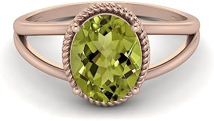 Sunstone Engagement MOONEYE Ring with Peridot Gemstone, Oval Shape, in Yellow Gold Plated Silver