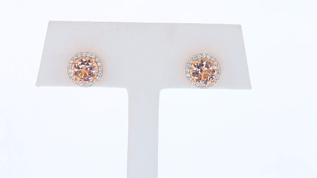 Women Rose Gold Plated Cubic Zirconia Simulated Morganite Halo Stud Earrings