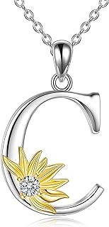 POPLYKE Sunflower Necklace Initial Sunflower Gifts for Women Girls Alphabet Letter Script Name Pendant Chain