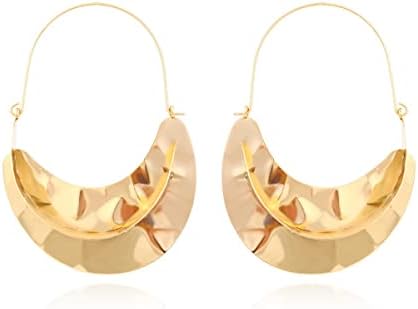 14K Gold Plated Geometric Door Kncocker Earrings for Women Girls,Statement Chunky Gold Hoop Earrings,Trendy Minimalist Irregular Dangle Earrings,Vintage Crescent Hoop Earrings Chic Fashion Jewelry