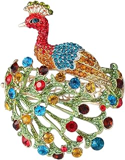 Gold-Tone Box Chain Enamel Bangle Bracelet with Austrian Crystals - Chic Peacock Design for Women - EVER FAITH