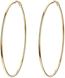 100mm*100mm Oversize Hoop Earrings for Women, Black/18K Gold Plated Stainless Steel Big Hoop Earrings Hypoallergenic, Statement Jewelry, Gift for Her