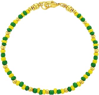 In Season Jewelry Gold Plated Green and Yellow Beaded Babalawo Unisex Orula Bracelet Beaded Orula Bracelet for Adult Men and Women