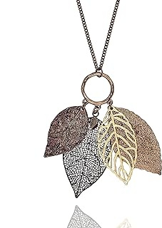 POMINA Gold Silver Two Tone Filigree Fall Leaf Pendant Long Necklace Chic Sweater Chain Statement Necklace for Women