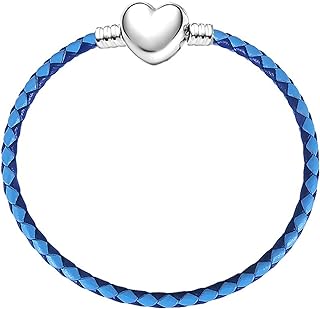 JMQJewelry Heart Braided Leather Bracelet Charm Chain Womens Bead Charms for Bracelets 18.8cm 7.4inches Wife Mom Sister Jewelry