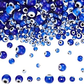 PH PandaHall Handcrafted Blue Evil Eye Glass Bead Set in Diverse Sizes, Perfect for Eye-Catching Earrings, Necklaces, and Bracelets Design