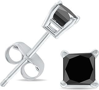 1/2 Carat TW Princess Cut Black Diamond- Stud Earrings in 10K White Gold with Push-Back Closure