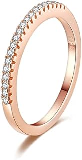 925 Sterling Silver Clasp 1.5mm Wedding Ring with Cubic Zirconia for Her, Rose Gold Eternity Band Design