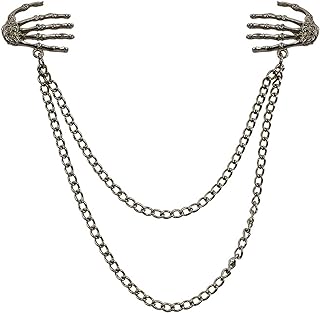 Vintage Skull Brooch Personality Punk Creative Collar Pin Long Tassel Chain Brooch Ghost Claw Brooch Pin for Women Men's Accessories Unisex Shirt Collar Suit Badge