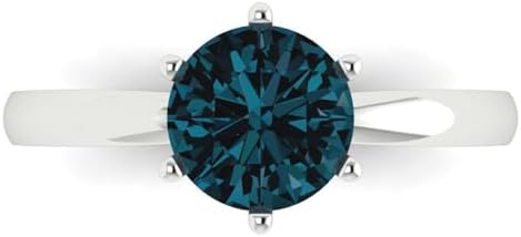 1.5Ct Round Cut - Natural London Blue Topaz - 18K White Gold - Solitaire Wedding Engagement Bridal Promise Ring