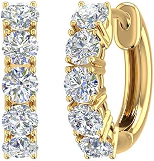 1 Carat 5-Stones Diamond Hoop Earrings in 925 Sterling Silver or in 18K Yellow Gold over Sterling Silver