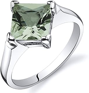 PEORA Green Amethyst Engagement Ring in Sterling Silver, Classic Designer Solitaire, Princess Cut, 7mm, 1.50 Carats, Comfort Fit, Sizes 5 to 9
