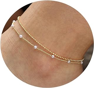 Pearl Anklet with Lobster Claw & Bead Chain for Women - Elegantly Designed 18k Gold Raicegs Layered Bracelet