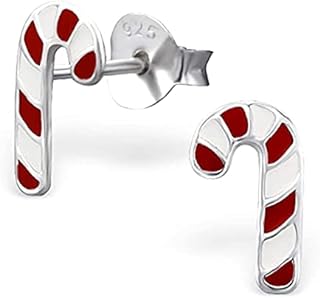 925 Sterling Silver Small Christmas Candy cane Stud Earrings (Nickel Free) 990