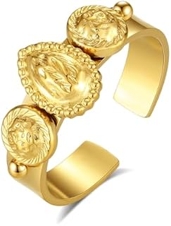 YeGieonr Adjustable Non-Tarnish Stackable Rings for Women, 18k Gold Plated Vintage Statement Stainless Steel Rings, Nickel-Free & Hypoallergenic