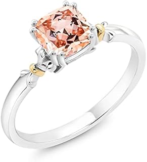 Gem Stone King 925 Sterling Silver and 10K Yellow Gold Morganite Peach Zirconia Engagement Ring For Women (1.45 Cttw, Available In Size 5, 6, 7, 8, 9)