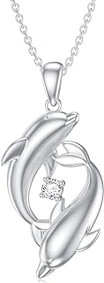 Diamond Dolphin Necklace for Women and Girls 925 Sterling Silver Dolphin Pendant Necklace with Lab Grown Diamonds Jewelry Gifts for Mom Wife Girlfriend Daughter Sister Friend