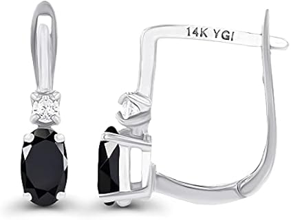 Solid 14K Gold 11x5mm Oval Natural Birthstone Huggie Earrings For Women | 5x3mm Oval Cut Birthstone | 2mm Created White Sapphire Huggie Hoop Earrings For Women and Girls