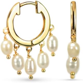 Gold Plated Silver Freshwater Pearl Hoop Earrings with Hinged Hoop Backing for Women, Elegant Hoop Design