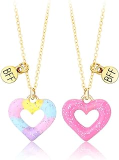BFF Heart-Butterfly-Daisy Pendant Necklaces for 2 with Lobster Clasp and Rolo Chain - Zinc Material - Perfect Friendship Jewelry Gift for Girls and Women