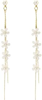 Flower Drop Earrings, Clover Earrings 925 Silver Needle Post Back, Linear Earrings, Flower Dangle Earrings, Dainty Earrings, Floral Earrings, Long Drop Flower Earrings