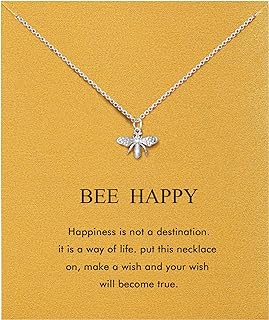 Bee Pendant Necklace with Rolo Chain and Lobster Clasp for Teen Girls - Horseshoe Butterfly Compass Design in Brass