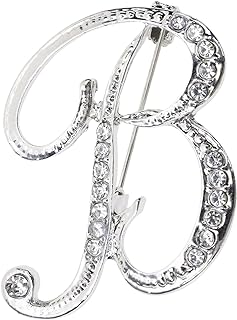 PPhtony 26 Letter Brooch Pins Small Silver Metal Rhinestone Crystal Initial A~Z Alphabet Brooch Lapel Pins for Men Women Girls Boys Birthday Christmas Wedding Gift