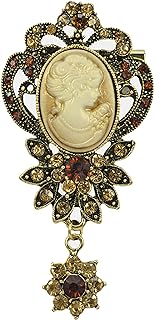 Gyn&Joy Old Style Victorian Lady Crystal Rhinestone Cameo Maiden Pin Brooch Flower