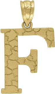 Charming 10k Yellow Gold Nugget Letter F Pendant Necklace with Durable Clasp, Unisex Design, Perfect Jewelry Gift, USA Made - Chain Not Included