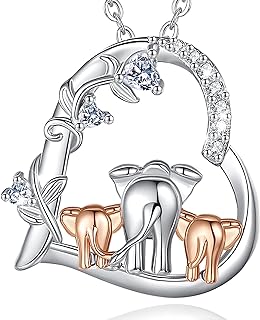 Sterling Silver Mom and Baby Elephant Pendant Necklace with Lobster Clasp and Cubic Zirconia Gems for Women - Elegant Design