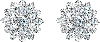 EleQueen 925 Sterling Silver Full Cubic Zirconia Bridal Flower Stud Earrings 15mm for Women Girl, Valentine's Day/Mother's Day/Christmas Jewelry Gift for Girlfriend/Mom