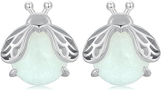 Cute Firefly Luminous Stone Earrings for Women Girls 925 Sterling Silver Hypoallergenic Green Tiny Insect Animal Bird Stud Cartilage Piercing Glow in the Dark Earring Dainty Birthday Christmas Jewelry Gifts for Pet-lover