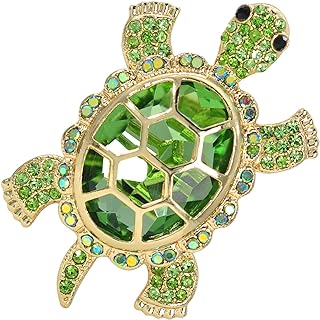 Gyn&Joy Golden Alloy Turtle Brooch Decorated with Pink & Green Rhinestones for Jewelry Lovers - Unique Sea Turtle Design