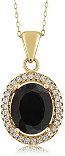 Gem Stone King 18K Yellow Gold Plated Silver Black Onyx Pendant Necklace For Women (3.40 Cttw, Gemstone Birthstone, Oval 11X9MM, with 18 Inch Chain)