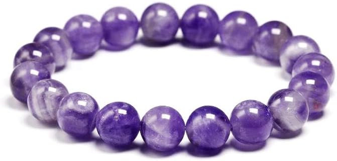 Purple Beads Bracelet, Natural Handmade 12 mm Crystal Amethyst Beaded Bracelets, Stretch Quartz Gemstone Bracelet for Men Women Girls, Never Washes Off Color And Unbreakable with Gift Box And Bag