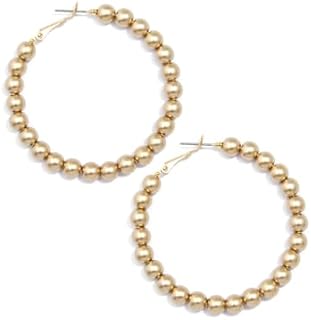 ZENZII 18K Gold Beaded Hoop Earrings Bohemian Circle Round Bead Earrings Chic Dangle Earrings for Women and Girls