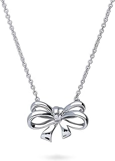 BERRICLE Sterling Silver Bow Tie Ribbon Fashion Pendant Necklace for Women, Rhodium Plated