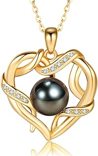Christmas Gifts for Women- Tahitian Black Pearl- Heart Necklace- Wife Mom Girlfriend Her- Anniversary Birthday- Mothers Day Valentine's Day Jewelry Gifts Real 9-10mm Pearl Pendant