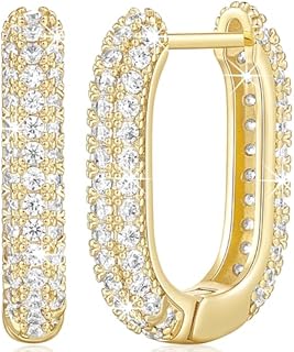 14K Gold Earrings for Women, Vintage Gold hoop earrings 14K Gold, Thick Gold Hoop Cubic Zirconia Earrings, Hand Engraved Round Tube Gold Earrings Hoops, 14K Gold Earrings, 4*21mm (gold)