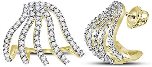 The Diamond Deal 10kt Yellow Gold Womens Round Diamond Lobe Half Hoop Earrings 5/8 Cttw