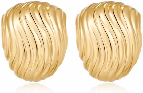 Women's Polished Twisted Push-Back Chunky Stud Earrings in Gold and Silver for Gift Occasions