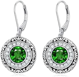 Emerald Birthstone Dangle Earrings with 925 Sterling Silver Filigree Design for Women and Girls, Perfect for Anniversary or Birthday Gifts