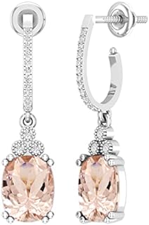 Dazzlingrock Collection 9x7mm Each Cushion Gemstone & Round White Diamond J-Shape Dangle Drop Earrings for Her in 925 Sterling Silver