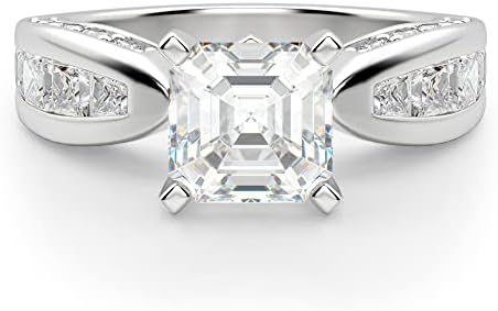 Sterling Silver 6CT Asscher Diamond Moissanite Engagement Ring with Hidden Prong by Siyaa Gems for Women, Vintage Solitaire Halo Eternity Band Design