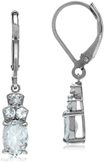 Silvershake 1.32ct. Genuine Blue Aquamarine White Gold Plated 925 Sterling Silver Leverback Dangle Earrings