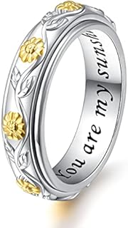 Ladytree Anxiety Spinner Rings Sunflower You Are My Sunshine Fidget Ring Sterling Silver ADHD Stress Relieving Ring Engagement Wedding Promise Band Ring