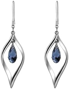 18K Gold-Plated Leaf Dangle Earrings - 925 Sterling Silver with Swarovski Crystals, French Wire Back for Women