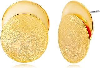 OZEL Gold Stud Earrings, Brushed Finish, 14K Gold Plated Fashion Jewelry for Women Girls