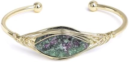 Golden Cuff Bangle Handmade Wrapped Gemstone Cuff Bracelet Devil's Eye Healing Crystal Bright Eyes Bracelet